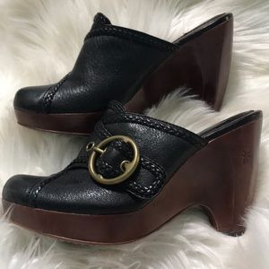 FRYE Women's Black Donna Braid Mule Heel Size 6.5